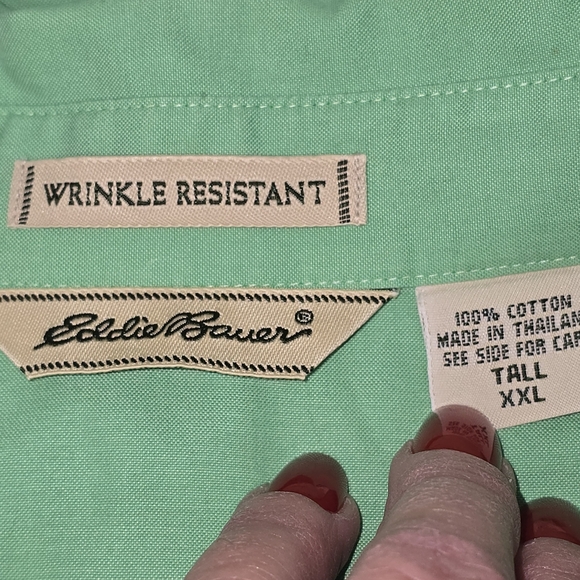 EDDIE BAUER WRINKLE RESISTANT MENS GREEN BUTTON DOWN SIZE 2XLT - Picture 6 of 6